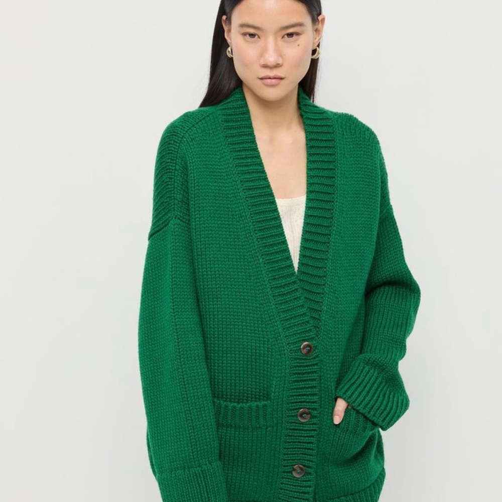 Loeffler Randall Emerald Green Chunky V-Neck Cardigan